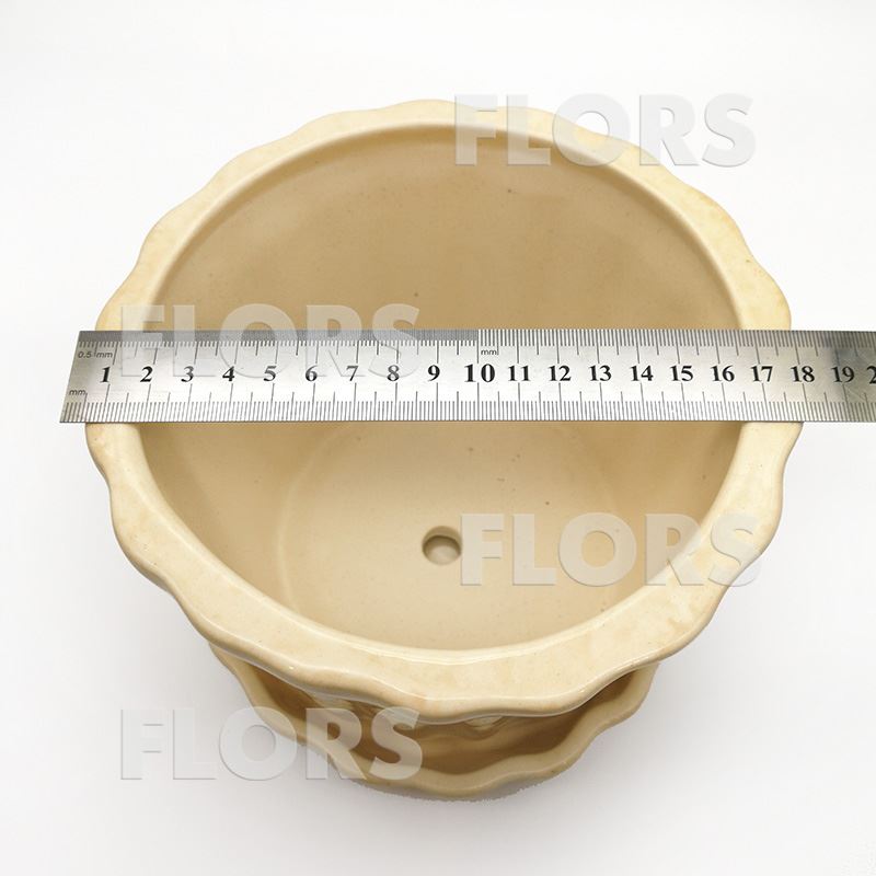 Горшок керамика №01 с подст. Бежевый