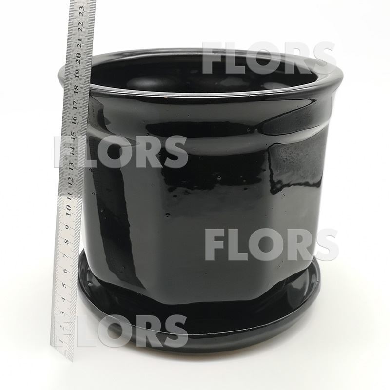 Горшок керамика №02 с подст. Черный