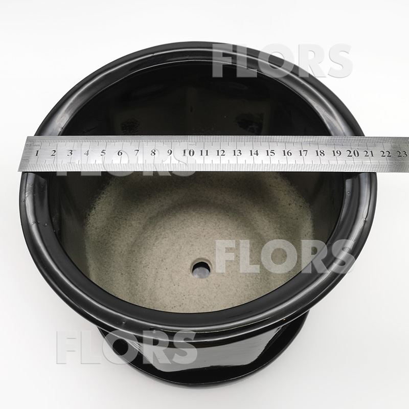 Горшок керамика №02 с подст. Черный