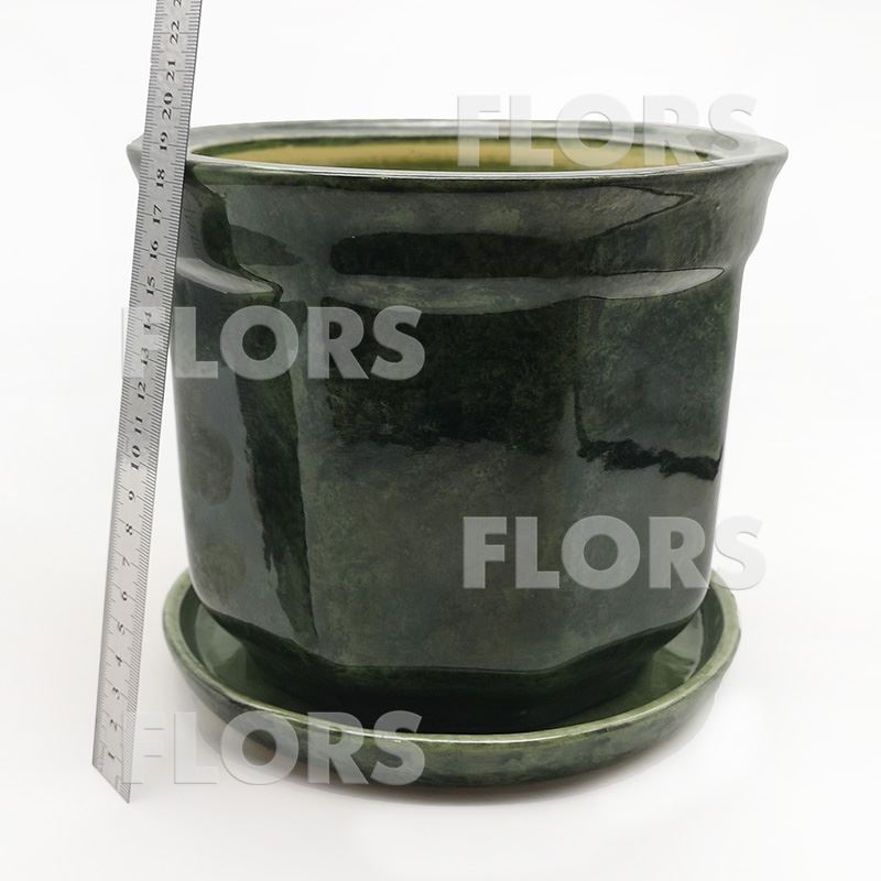 Горшок керамика №02 с подст. Зеленый