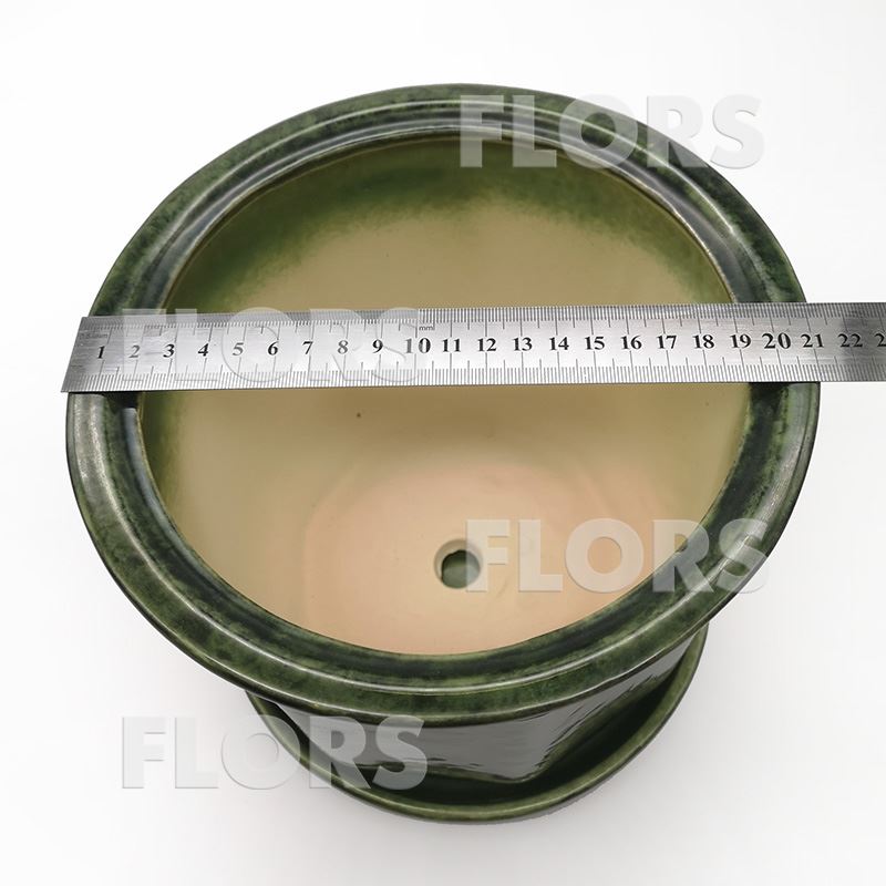 Горшок керамика №02 с подст. Зеленый