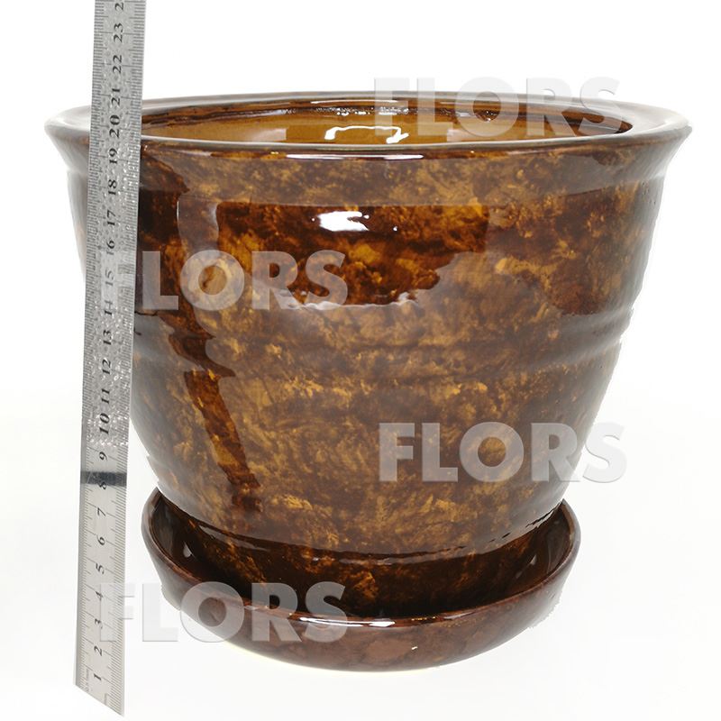 Горшок керамика №11 с подст. Коричневый