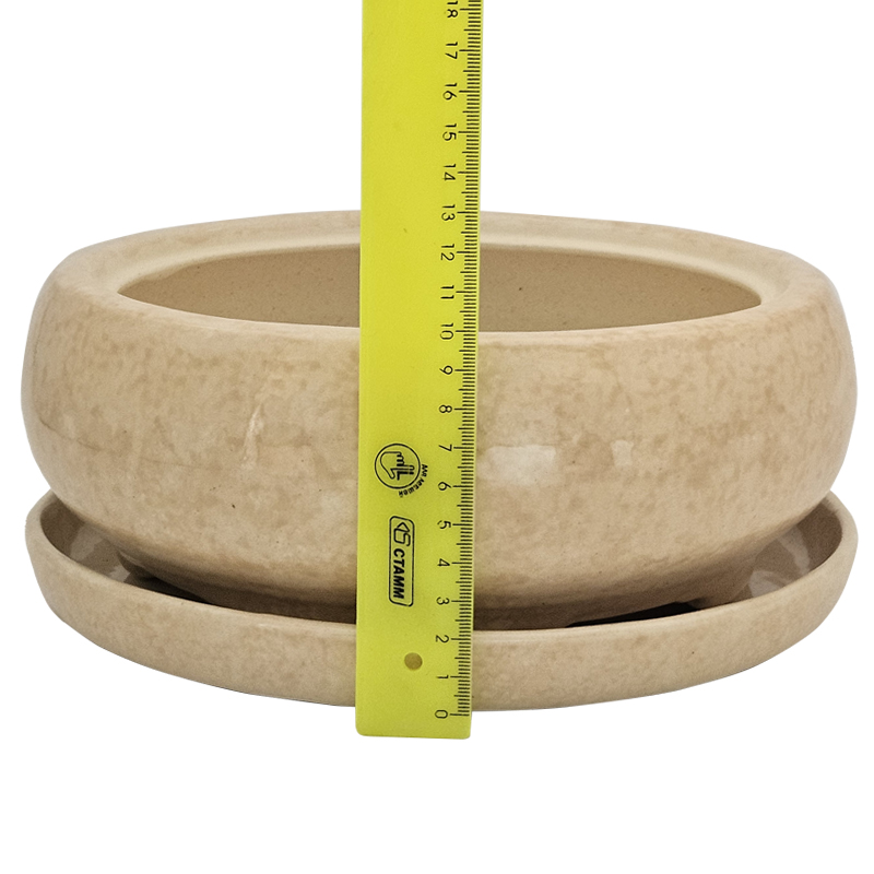 Горшок керамический Бонсай Круглый Бежевый с блюдцем