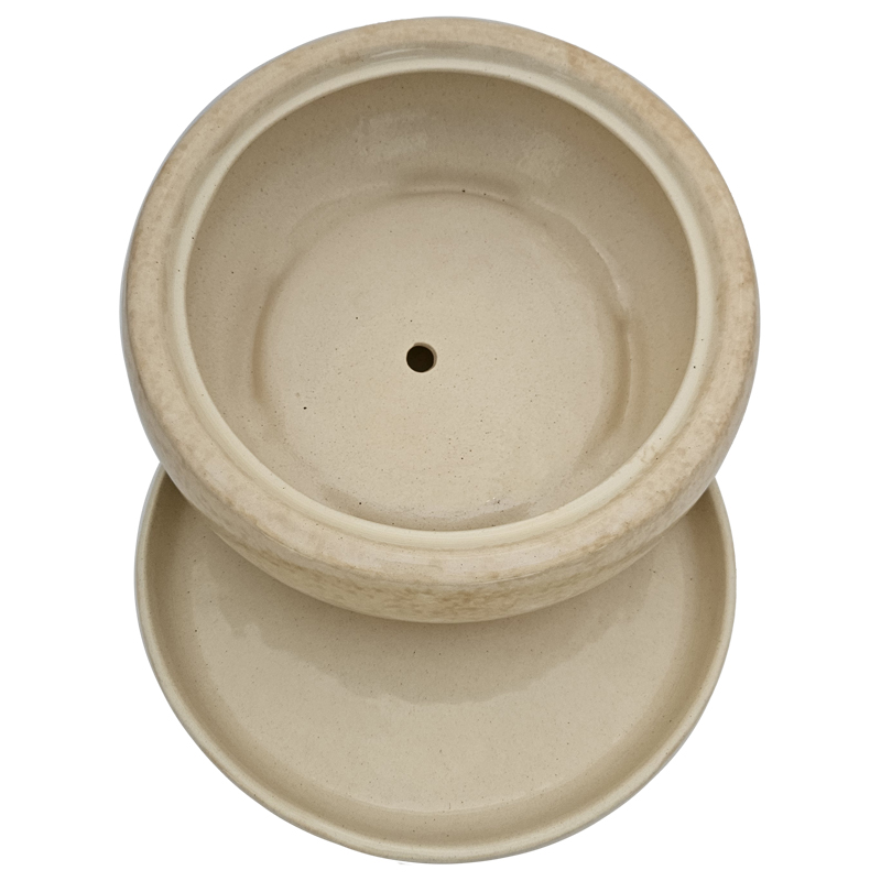 Горшок керамический Бонсай Круглый Бежевый с блюдцем