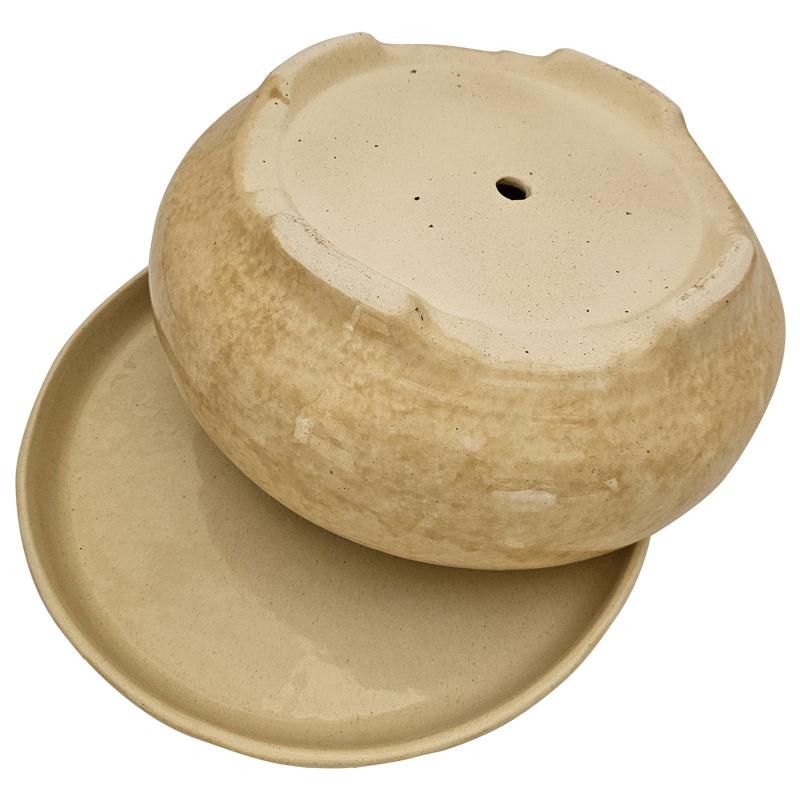 Горшок керамический Бонсай Круглый Бежевый с блюдцем