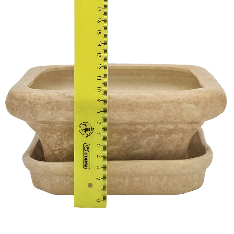 Горшок керамический Бонсай Квадратный Бежевый с блюдцем