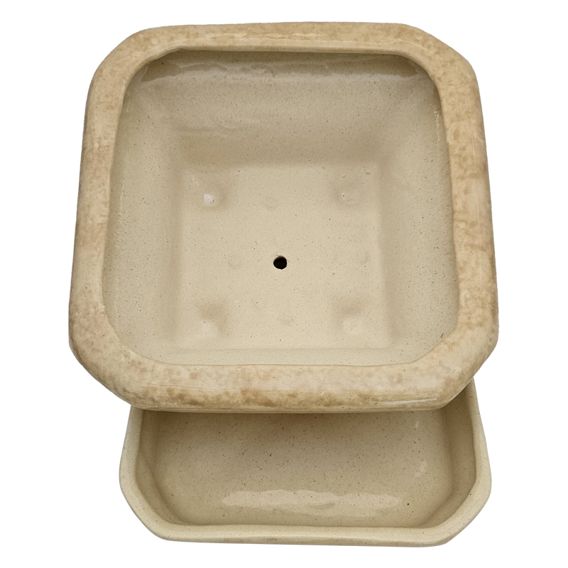 Горшок керамический Бонсай Квадратный Бежевый с блюдцем