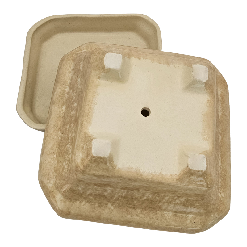 Горшок керамический Бонсай Квадратный Бежевый с блюдцем