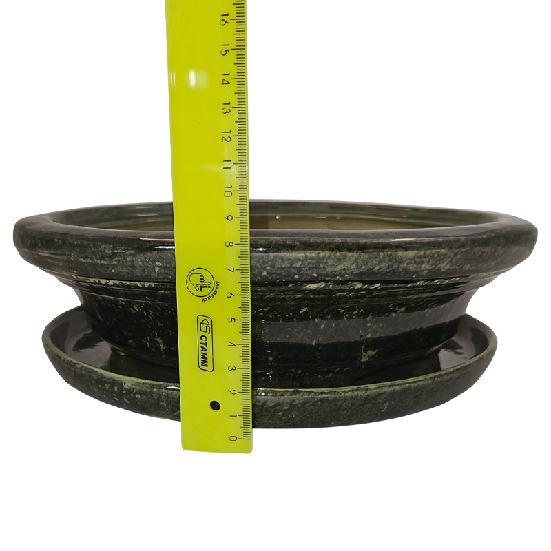 Горшок керамический Бонсай №05 Зеленый с блюдцем