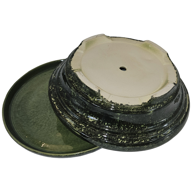 Горшок керамический Бонсай №05 Зеленый с блюдцем