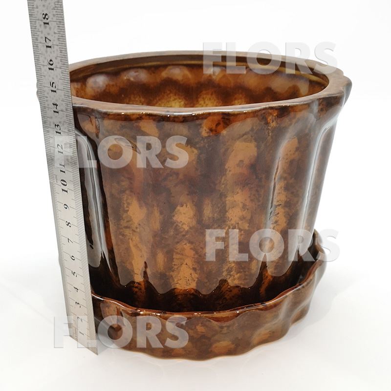 Горшок керамика №01 с подст. Коричневый