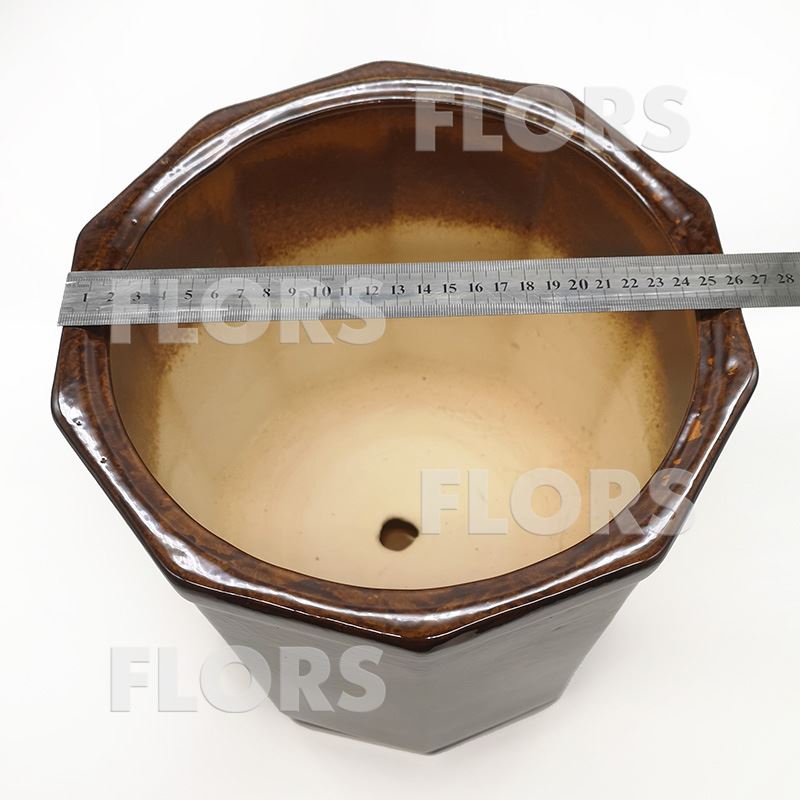 Горшок керамика Десятигранник №01 с подст. Коричневый