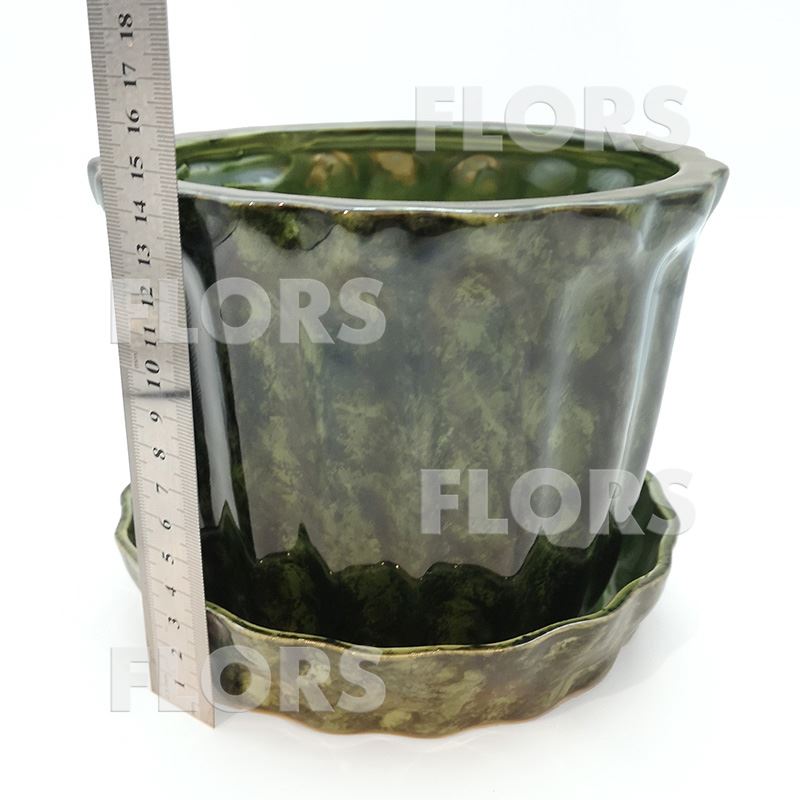 Горшок керамика №01 с подст. Зеленый