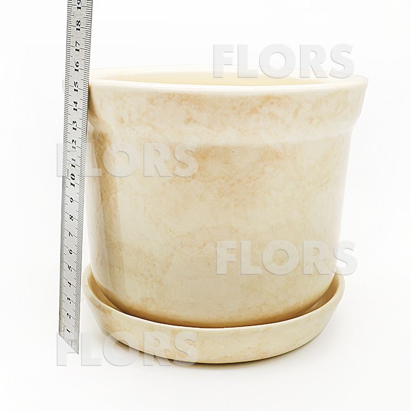 Горшок керамика №05 с подст. Бежевый