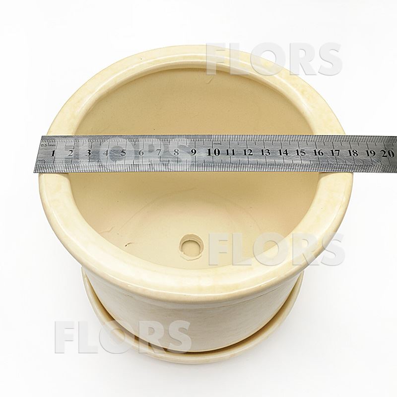 Горшок керамика №05 с подст. Бежевый