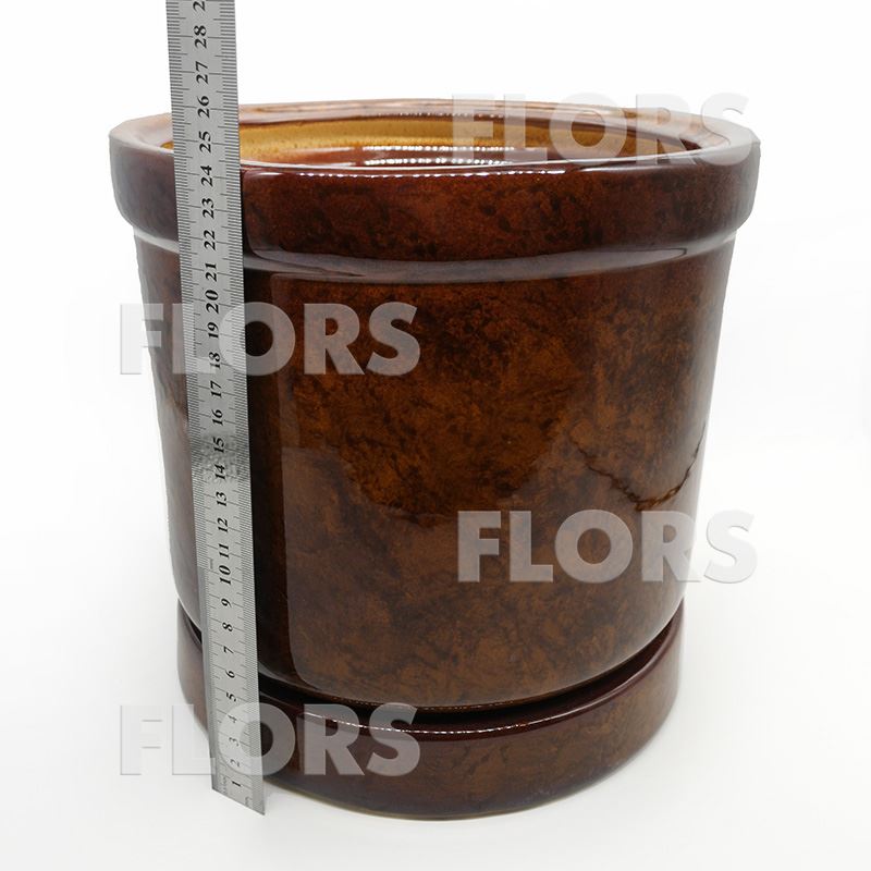 Горшок керамика Цилиндр №03 с подст. Коричневый