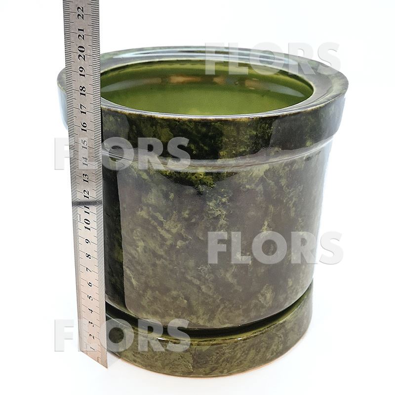 Горшок керамика Цилиндр №01 с подст. Зеленый