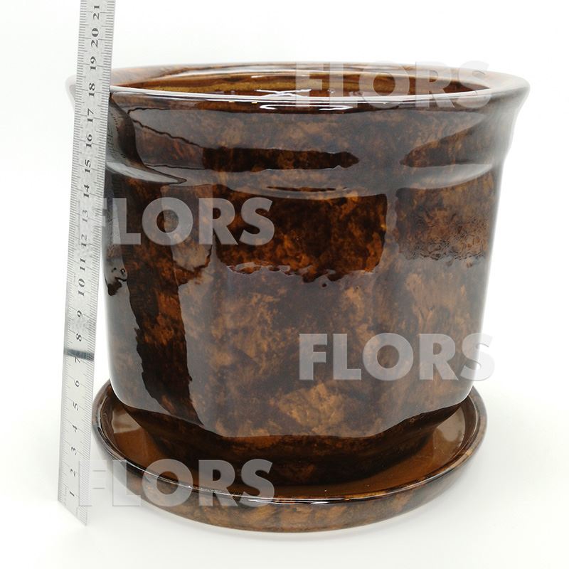 Горшок керамика №02 с подст. Коричневый