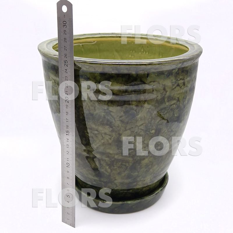 Горшок керамика №10 с подст. Зеленый