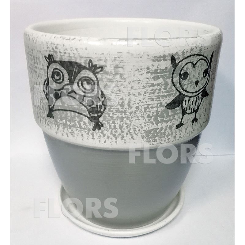 Горшок керамика Совы Борт серый