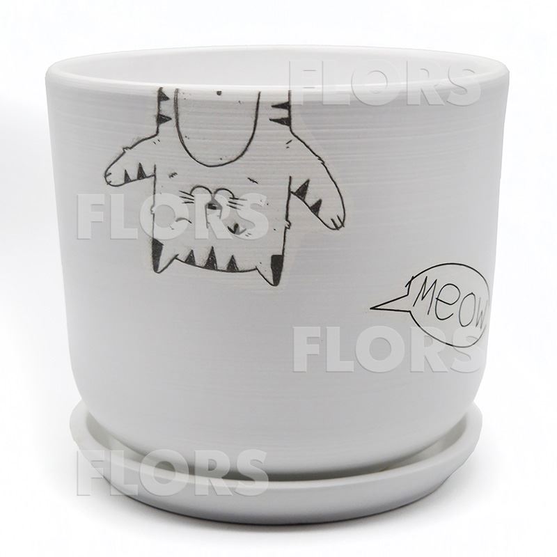Горшок керамика Цилиндр Мяун белый