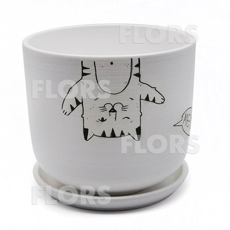 Горшок керамика Цилиндр Мяун белый