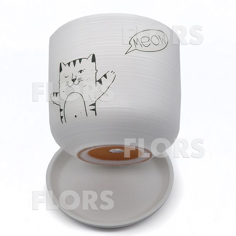 Горшок керамика Цилиндр Мяун белый