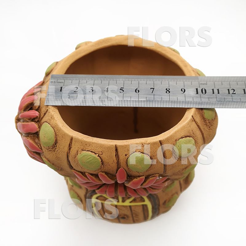 Кашпо керамика Кактус с цветком терракотовый